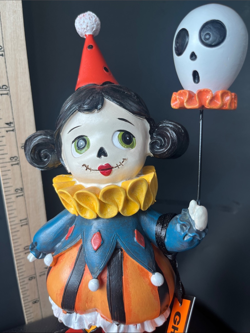 Ost Hand-Painted Halloween Clown Figurine in Orange, Blue & Yellow